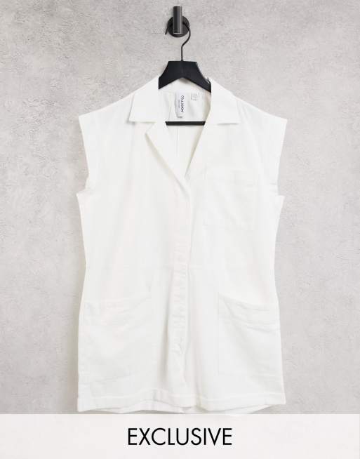 COLLUSION short sleeve romper in white