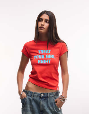 Collusion Short Sleeve Slogan Graphic Baby Tee In Red
