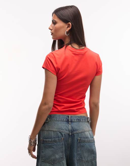 COLLUSION short sleeve slogan graphic baby tee in red, 4 of 4