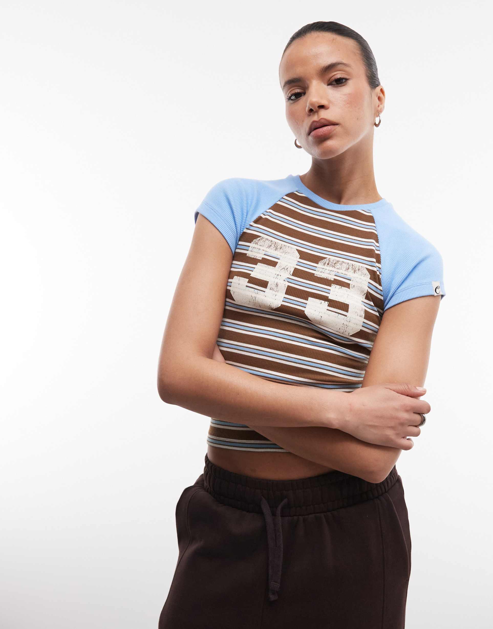 collusion short sleeve sporty raglan tee in stripes