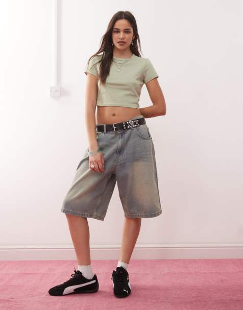 COLLUSION short sleeve super crop t-shirt in green - view 1