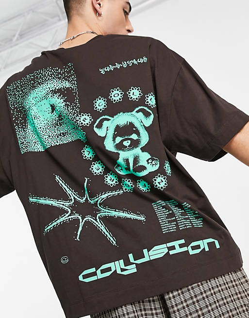 COLLUSION short sleeve t-shirt with graphic back print in brown