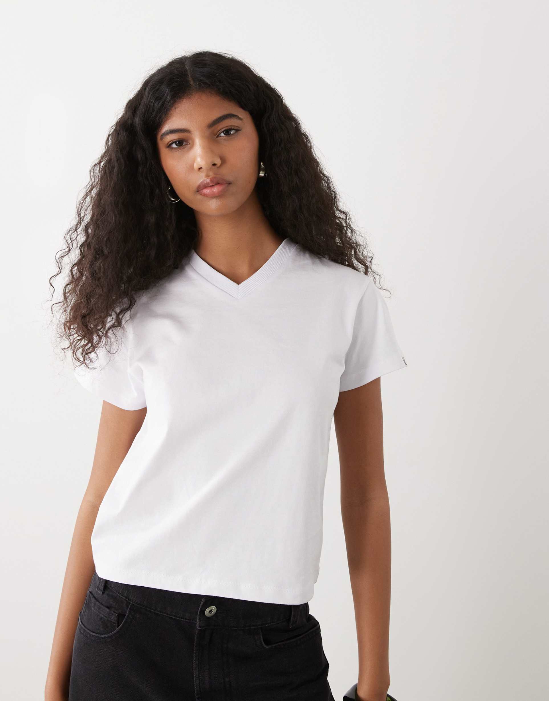 collusion short sleeve v-neck t-shirt in white