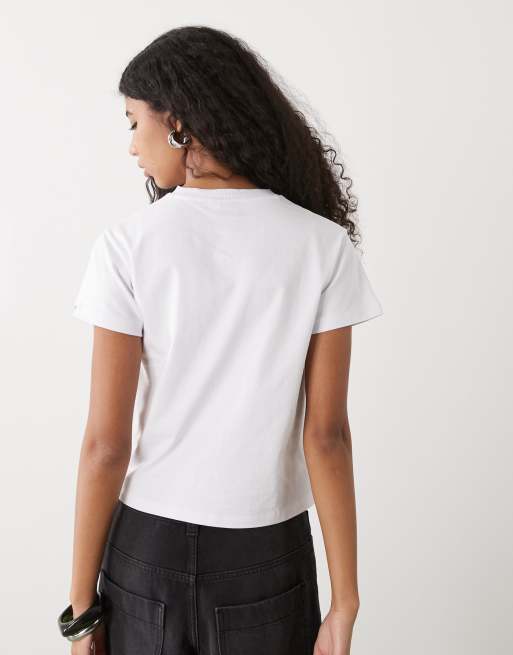 COLLUSION short sleeve v-neck tshirt in white, 3 of 4