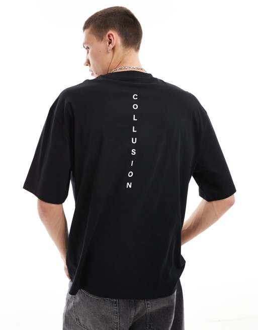  COLLUSION short sleeve vertical logo back print tee in black