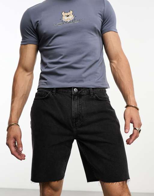 COLLUSION - Short vintage en jean rigide style années 90 - Noir délavé
