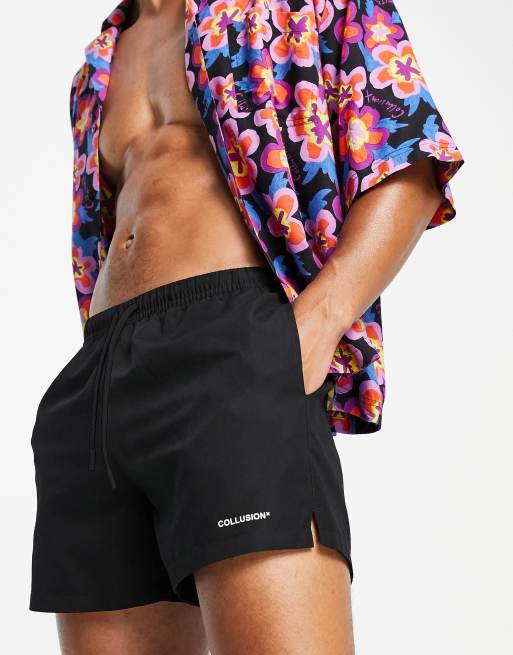 COLLUSION shorter length swim shorts in black ASOS