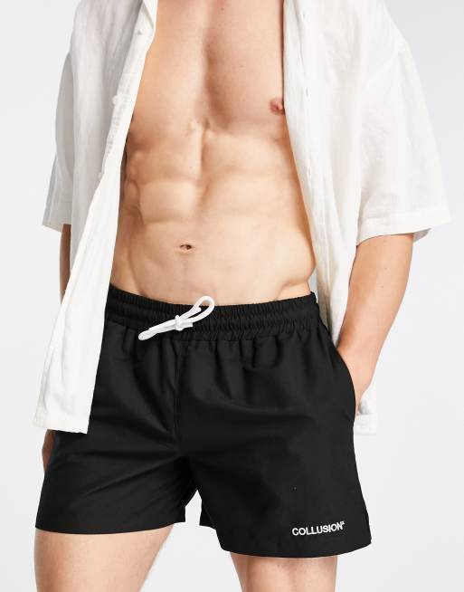 COLLUSION shorter length swim shorts in black ASOS