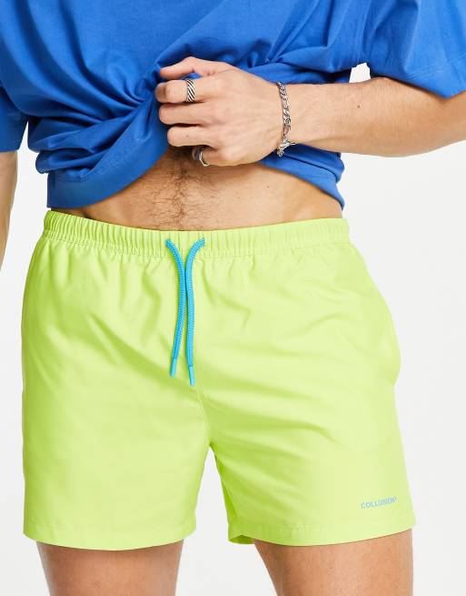 COLLUSION shorter length swim shorts in lime ASOS
