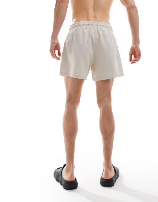 COLLUSION shorter length swim shorts in stone, 3 of 4