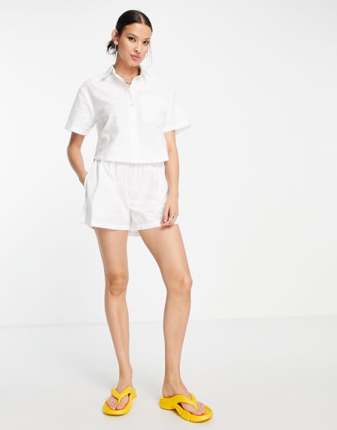 COLLUSION shorts with brodiery co-ord in white - view 1