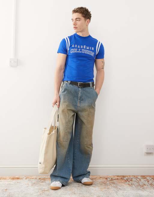 COLLUSION Shrunken athletic t-shirt with football detail in blue 