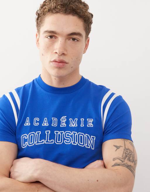 COLLUSION Shrunken athletic t-shirt with football detail in blue 