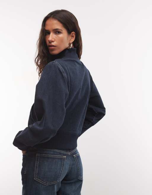 COLLUSION shrunken fit sporty track denim jacket in blue black wash co-ord, 4 of 4