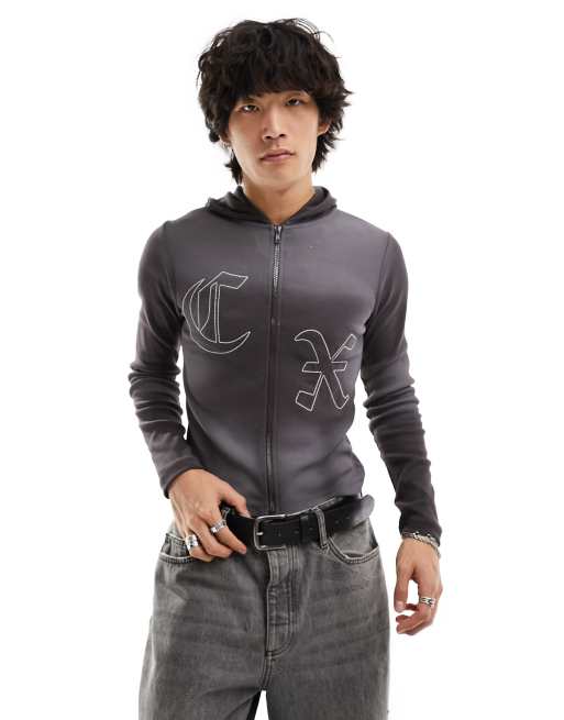 COLLUSION shrunken hoodie in gray wash with embroidered logo 