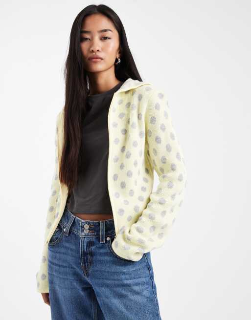 COLLUSION shrunken knitted polka dot hoodie in buttermilk