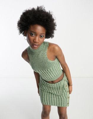 COLLUSION roll neck cropped knitted sleeveless vest in green
