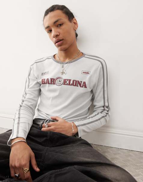 COLLUSION shrunken long sleeve football t-shirt in gray - view 1
