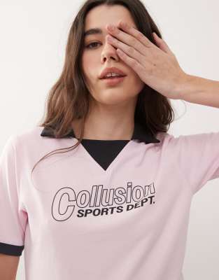 Collusion Shrunken Polo Top In Pink