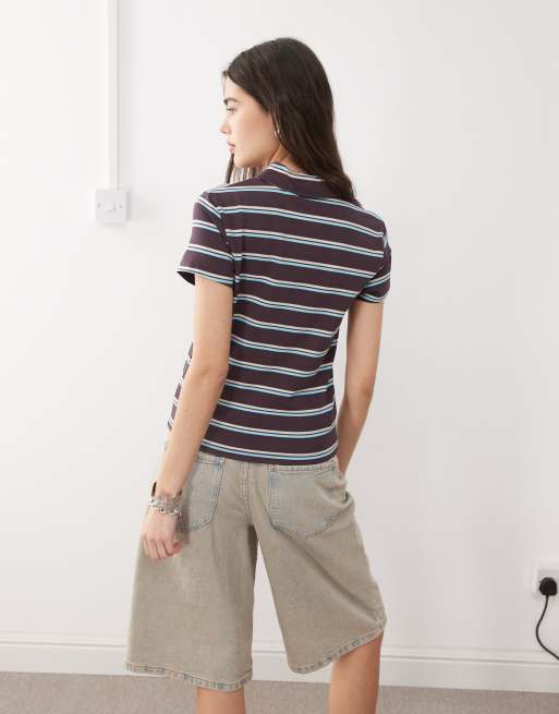 COLLUSION shrunken stripe polo in brown, 2 of 4