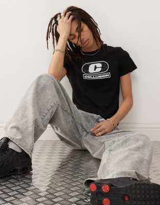 Collusion Shrunken T-shirt In Black