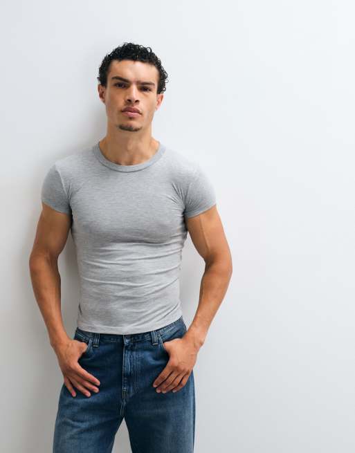 COLLUSION shrunken t-shirt in grey marl, 2 of 5