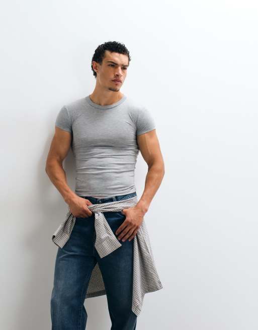 COLLUSION shrunken t-shirt in grey marl, 3 of 5
