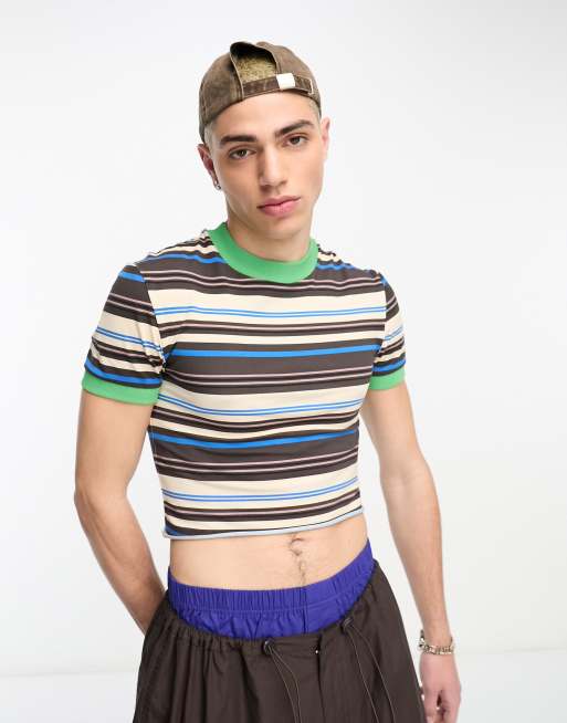 COLLUSION shrunken t-shirt in stripe print 