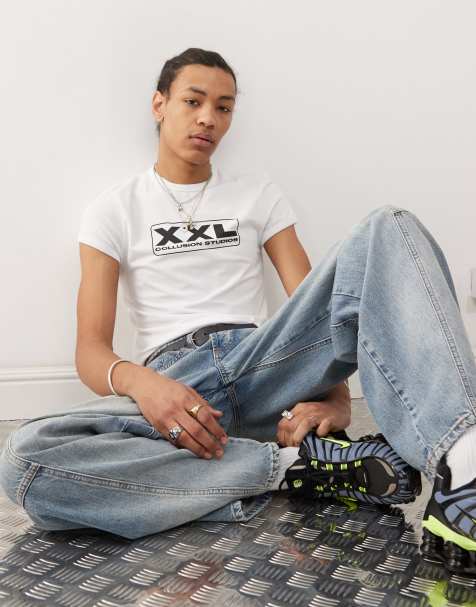 COLLUSION Shrunken t-shirt with XXL print in white - view 1