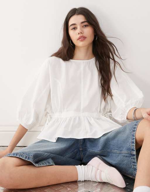 COLLUSION side channel smock top in white