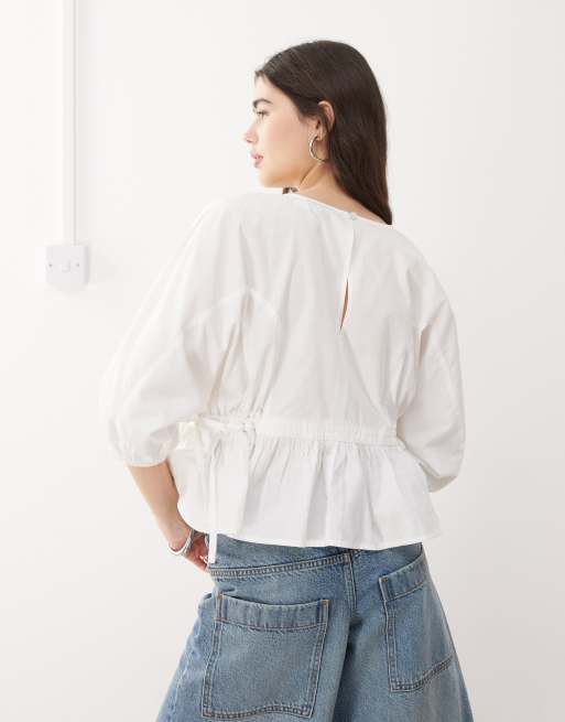 COLLUSION side channel smock top in white