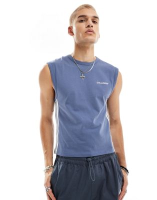 COLLUSION side stripe muscle fit vest in blue