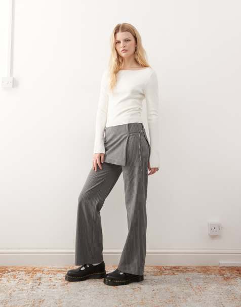 COLLUSION side tie skirt pants in grey pinstripe - view 1