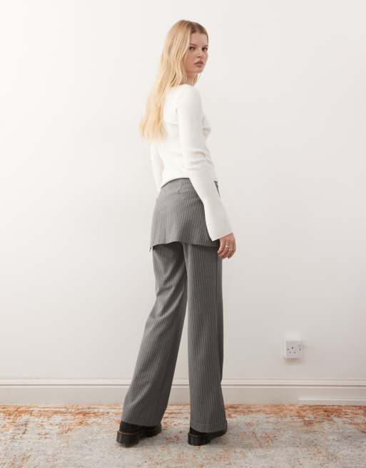 COLLUSION side tie skirt pants in grey pinstripe, 2 of 5