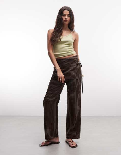 COLLUSION side tie skirt trouser in chocolate pinstripe - view 1