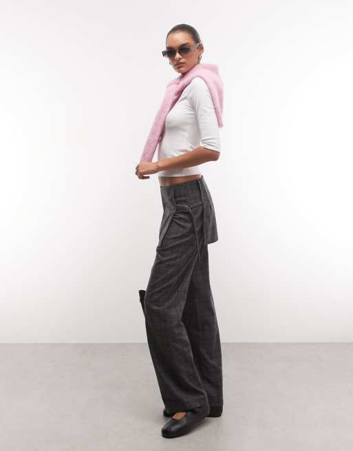 COLLUSION side tie skirt trouser in gray check, 3 of 5