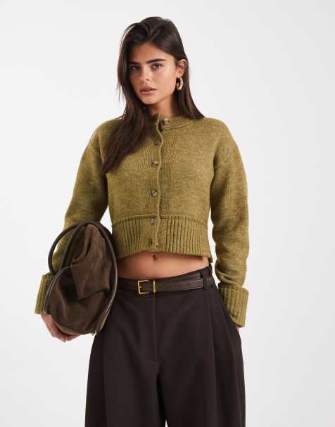 COLLUSION sinched waist knit cardigan in green - view 1
