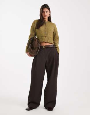 Collusion Sinched Waist Knit Cardigan In Green