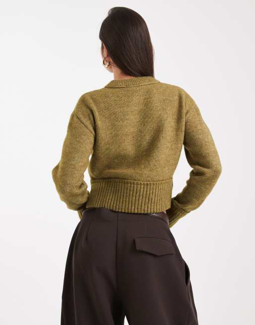 COLLUSION sinched waist knit cardigan in green