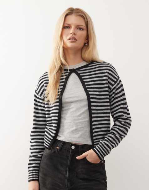 COLLUSION single button knit cardi in blue stripe - view 1