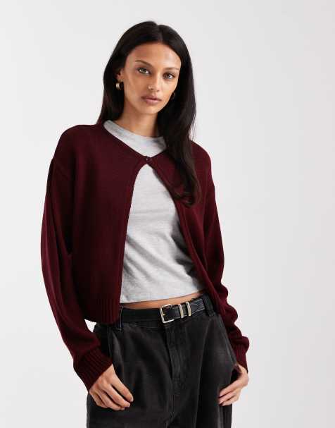 COLLUSION single button knitted cardi in cherry red - view 1