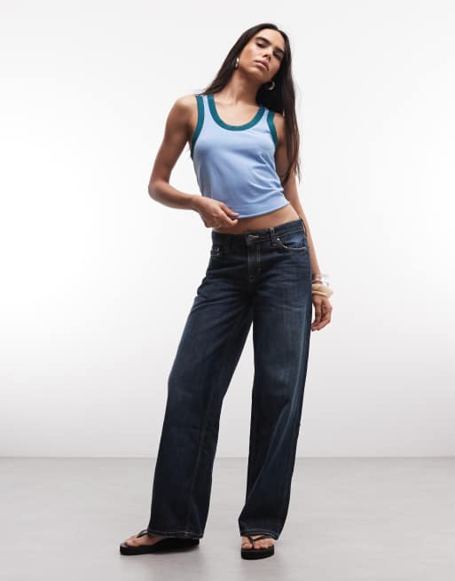COLLUSION singlet top with contrast binding in soft blue, 2 of 4