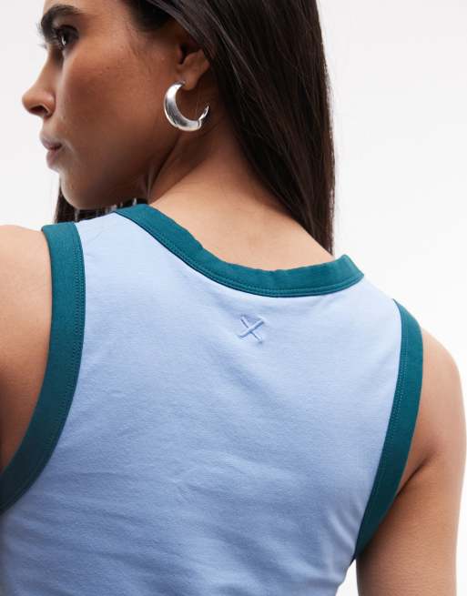 COLLUSION singlet top with contrast binding in soft blue, 4 of 4