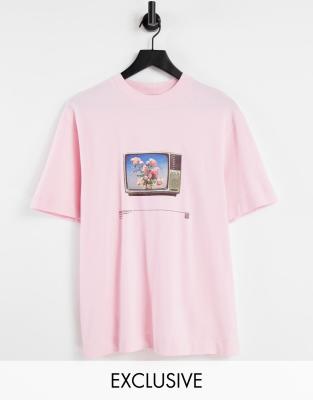 COLLUSION skate floral graphic tee in pink