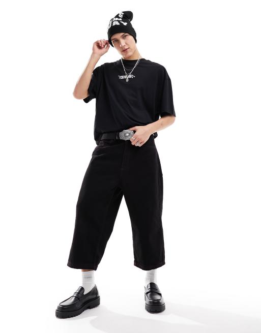 COLLUSION tapered skate pants in black with contrast stitch