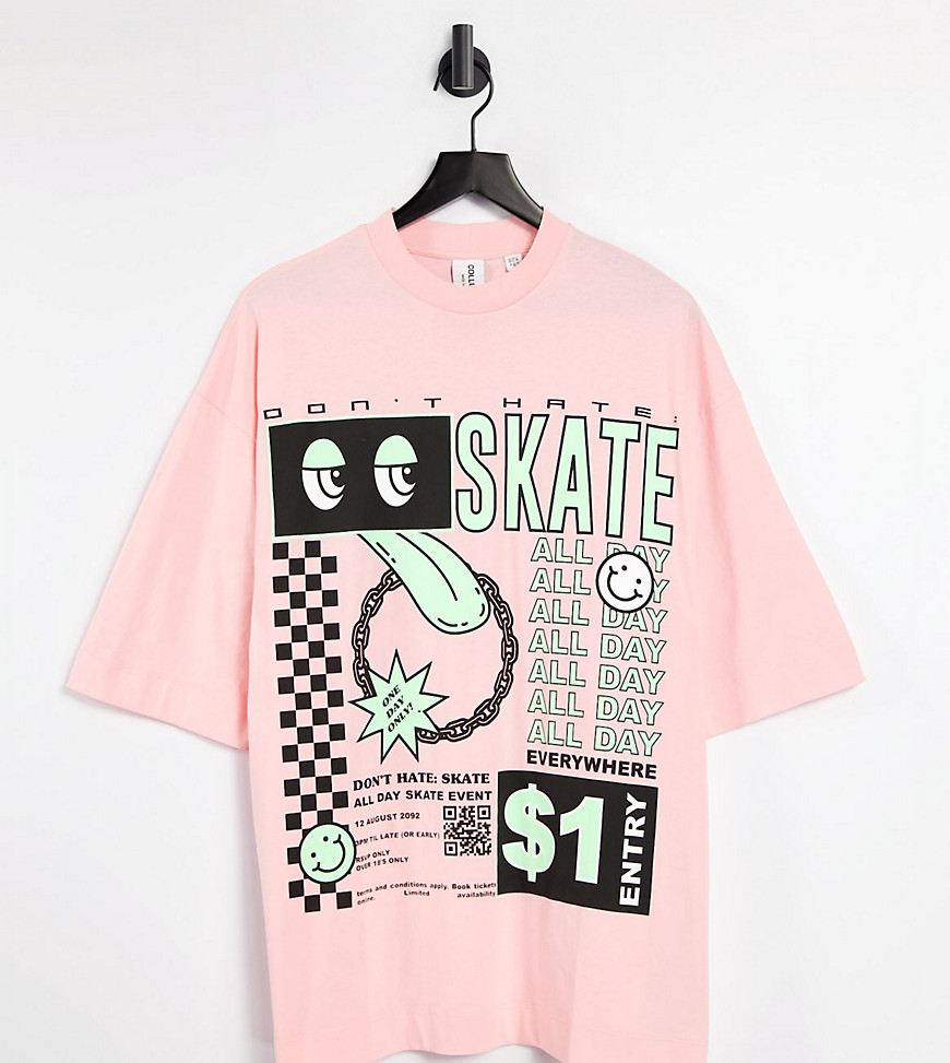 COLLUSION skate print oversized t-shirt in pink
