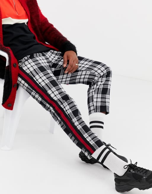 Plaid pants sale with side stripe