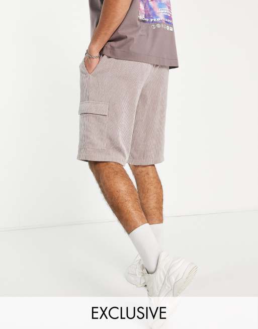 COLLUSION skater fit cord cargo shorts in light pink