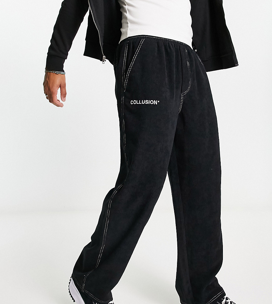 COLLUSION skater fit corduroy pants with embroidery in black
