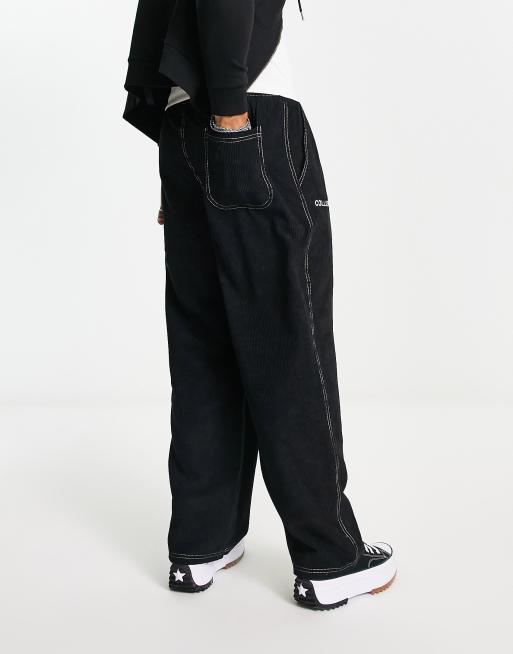 COLLUSION skater fit corduroy pants with embroidery in black